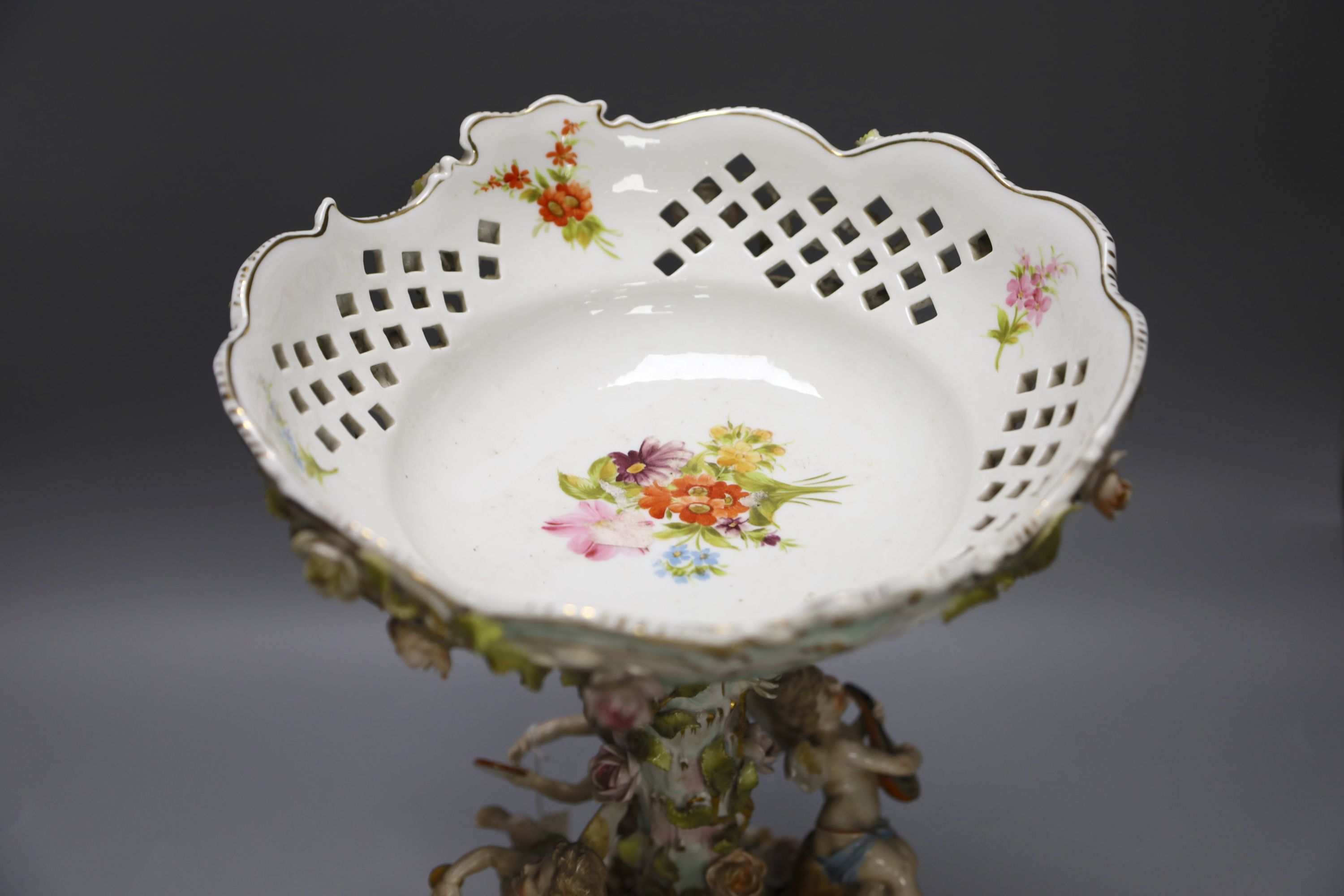 A Sitzendorf floral encrusted pedestal bowl, height 36cm